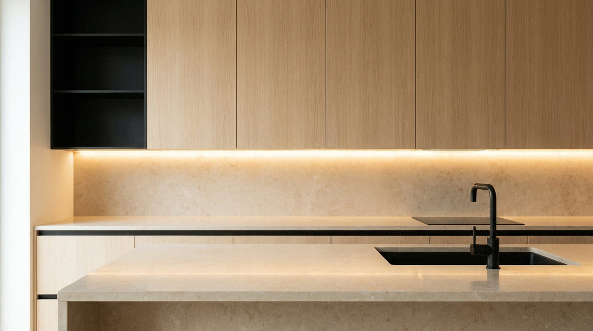 Ruban LED sous un meuble de cuisine : installer sans kitsch