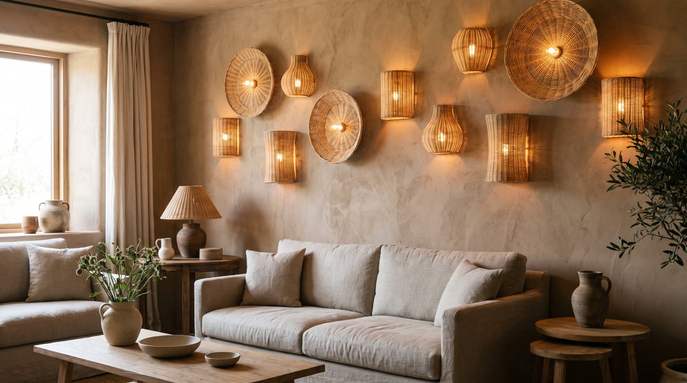 Appliques murales en rotin et osier