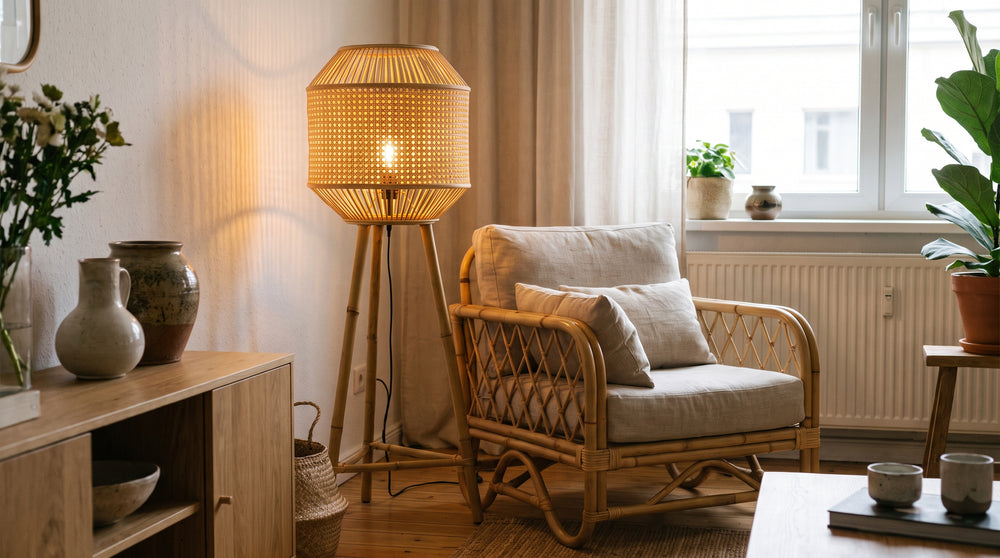 Lampadaires en bambou et rotin