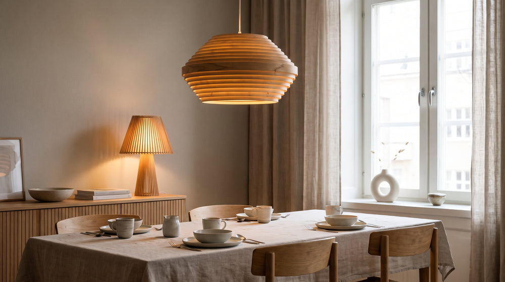 Luminaires en bois pour salle à manger