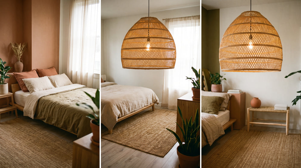 Suspensions en rotin pour chambre