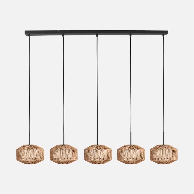 Suspension 5 lumières corde naturelle, barre 110 cm | Cordéa