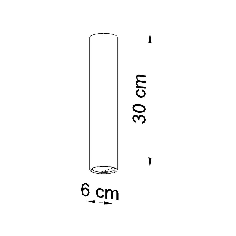 Schéma coté du plafonnier : hauteur 30 cm et diamètre 6 cm