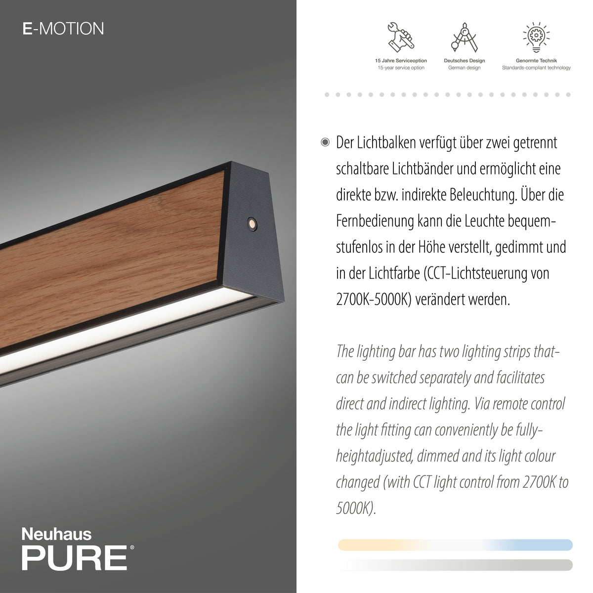 Détail du profil et de l'extrémité, avec texte technique et bandeau LED.