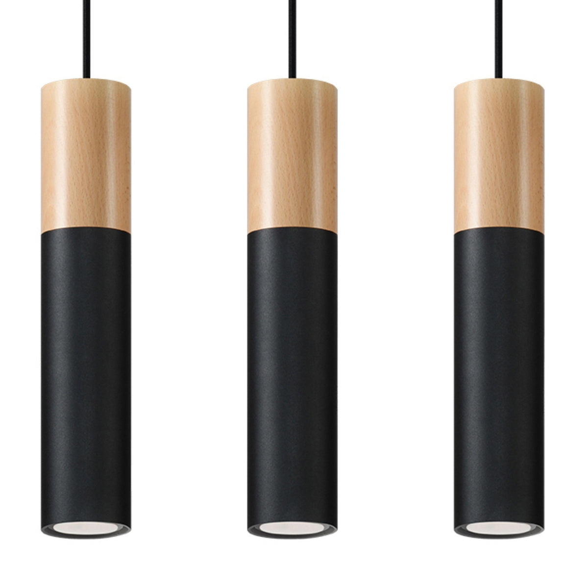 Lampe pendante PABLO 3 Bois naturel / noir