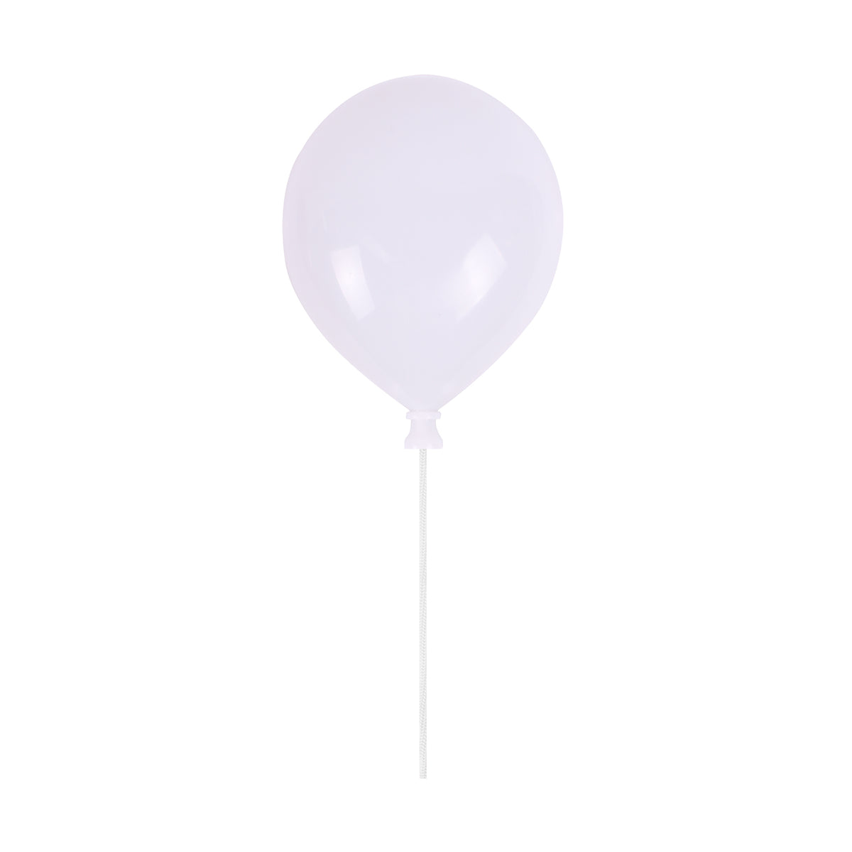 Vue de face de l'applique murale en forme de ballon blanc avec ficelle.