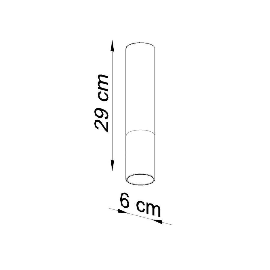 Schéma coté indiquant une hauteur de 29 cm et un diamètre de 6 cm.