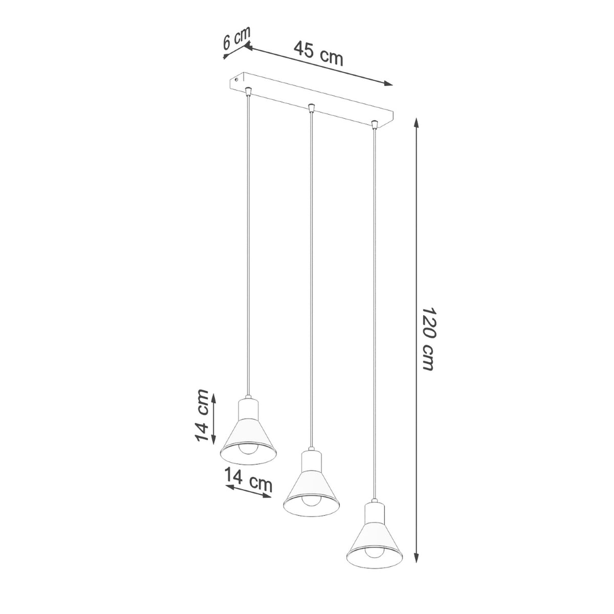 Schéma coté des dimensions avec hauteur, largeur de rampe et diamètre des abat-jour