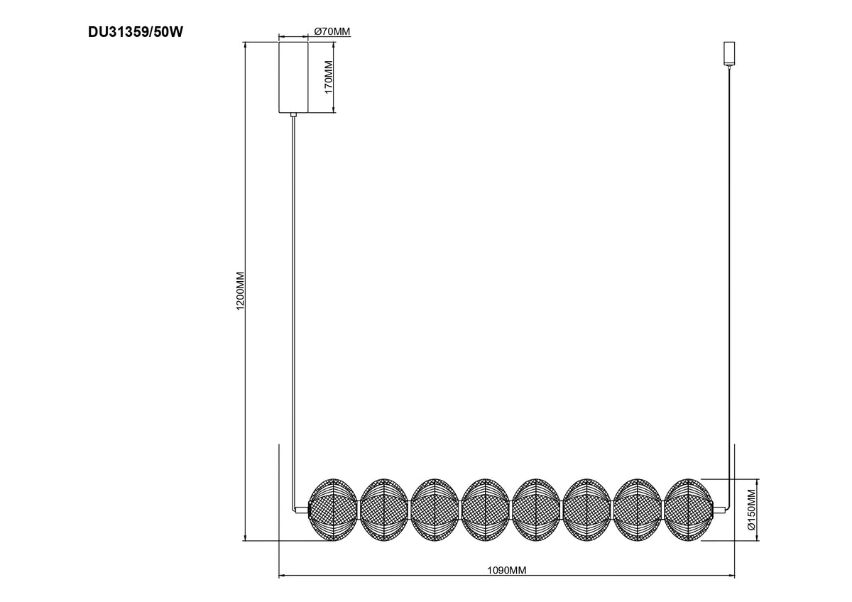 Suspension Galatea dorée, P 109 cm