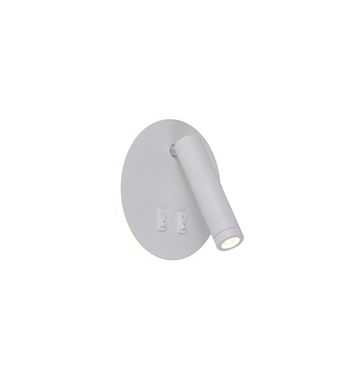 Vue de trois quarts de l'applique murale blanche avec bras cylindrique orientable