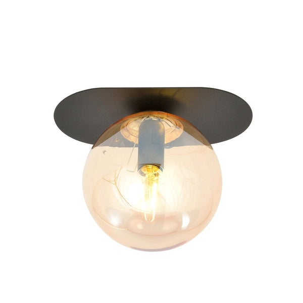 Plafonnier Plaza 1 lumière noir, verre ambré