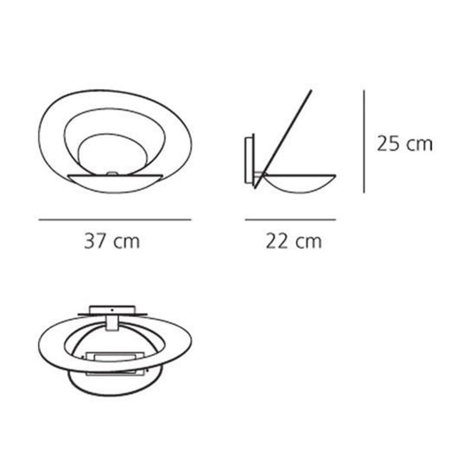 Schéma technique avec cotes, largeur 37 cm, profondeur 22 cm et hauteur 25 cm.
