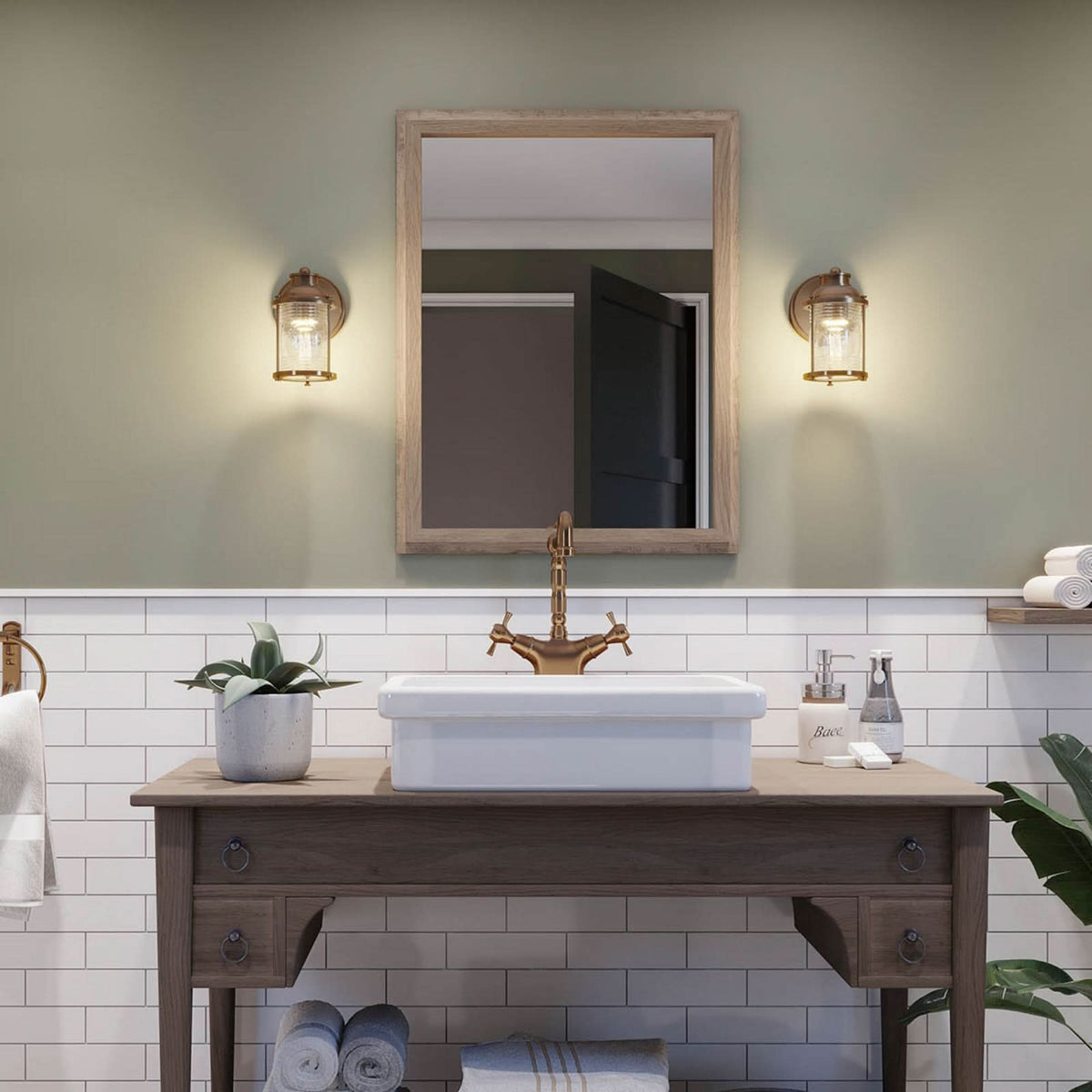 Applique murale Ashland Bay en verre, laiton et transparent, hauteur 20,6 cm, IP44