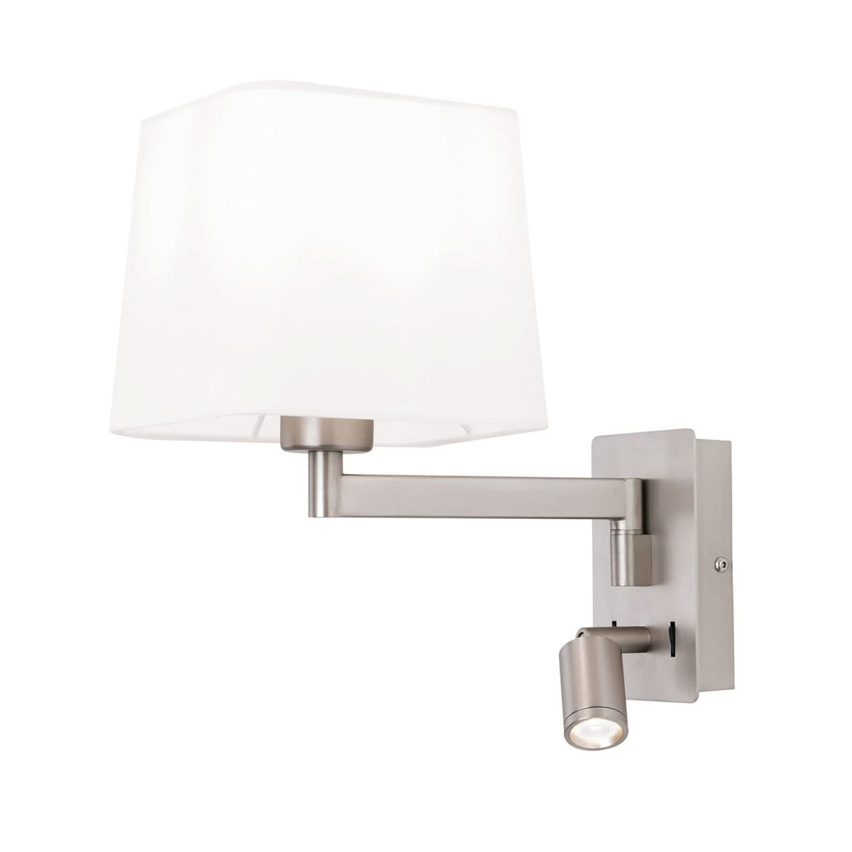 Applique murale Carlton en tissu, nickel mat et blanc, 2 lumières, hauteur 29 cm