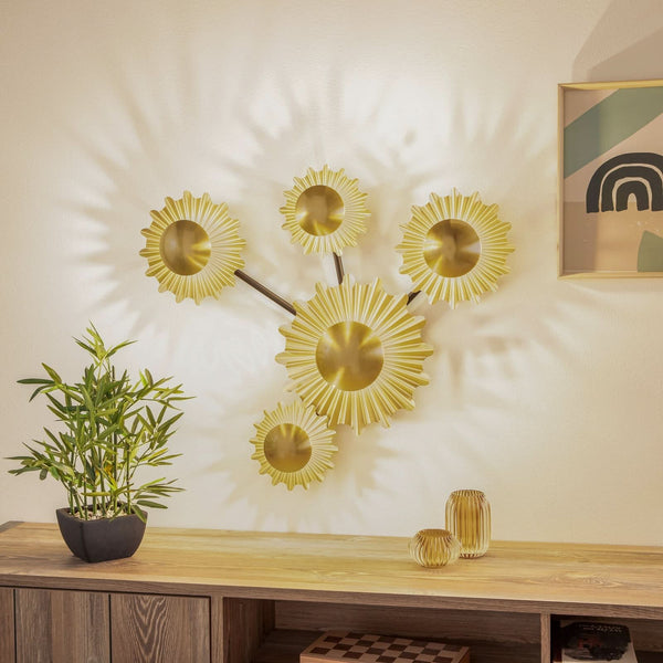 Applique murale Senmia en métal, noir et doré, 5 lumières, hauteur 72 cm