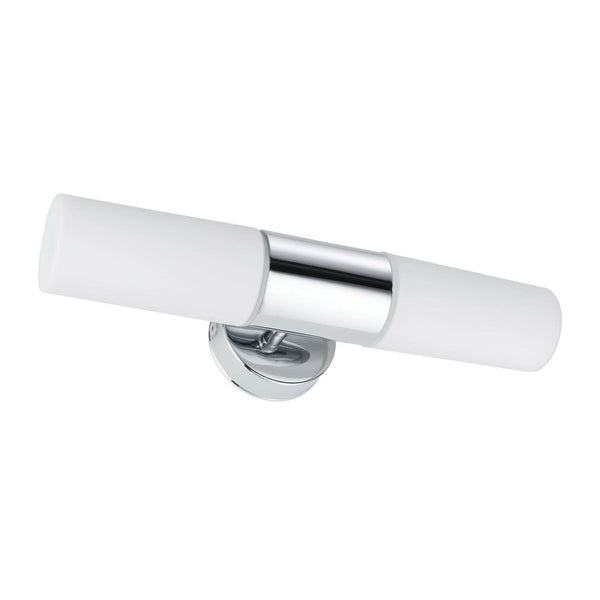 Applique murale Lenia IP44 en verre, chrome et blanc, 2 lumières, Ø 8 cm, IP44