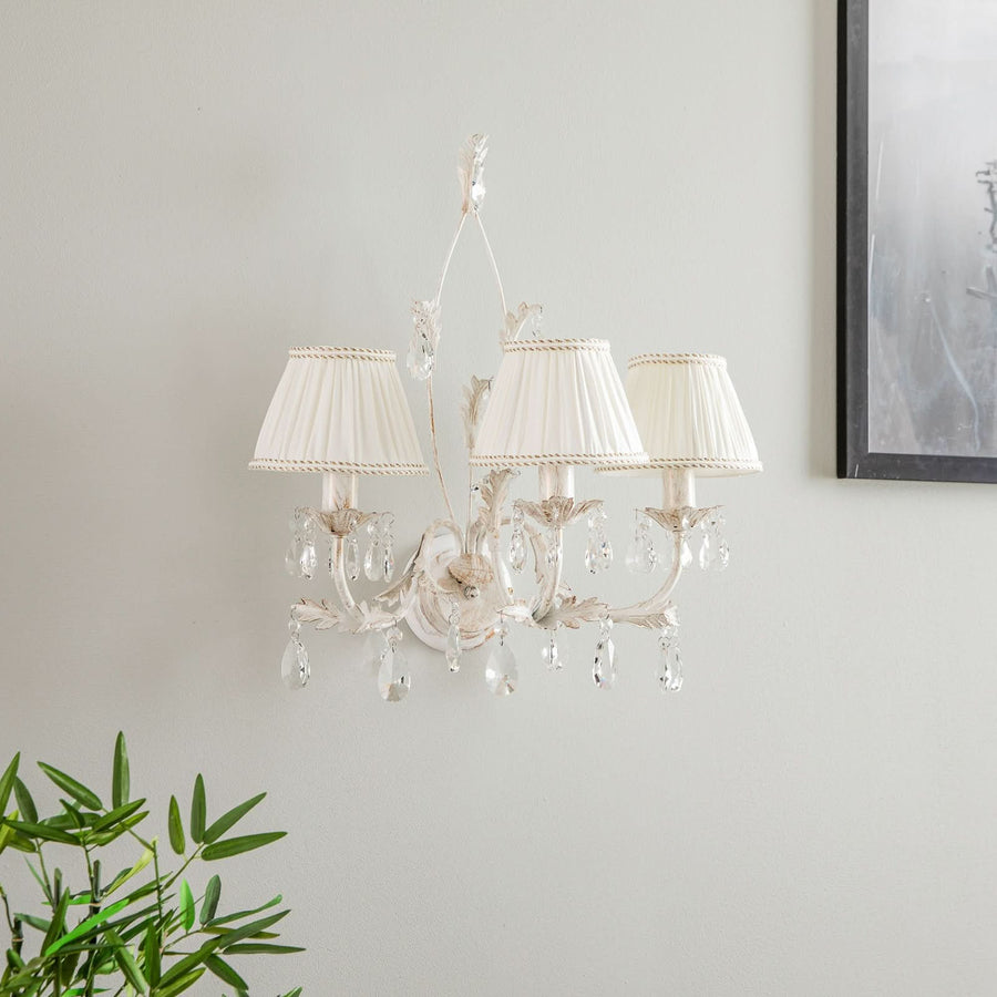 Applique murale Karen en tissu, ivoire, 3 lumières, hauteur 52 cm