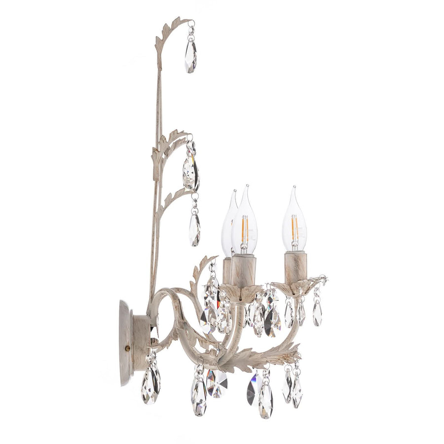 Applique murale Karen en tissu, ivoire, 3 lumières, hauteur 52 cm