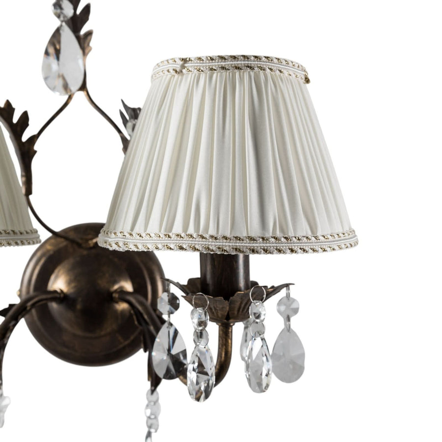 Applique murale Karen en tissu, bronze et blanc, 2 lumières, hauteur 30 cm