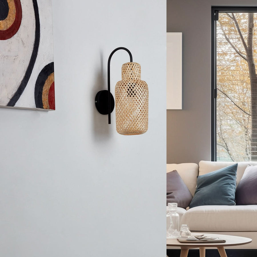 Applique murale Venora en bambou, bois et noir, Ø 15 cm