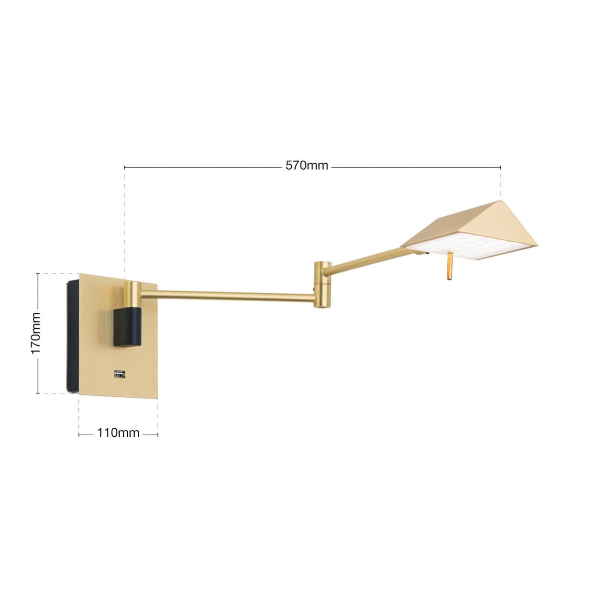 Applique murale LED Boston en métal, laiton mat et noir, hauteur 17 cm