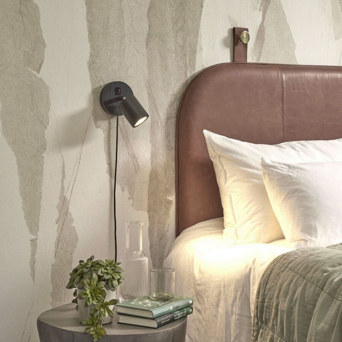 Applique murale Java en bambou, noir, hauteur 12 cm