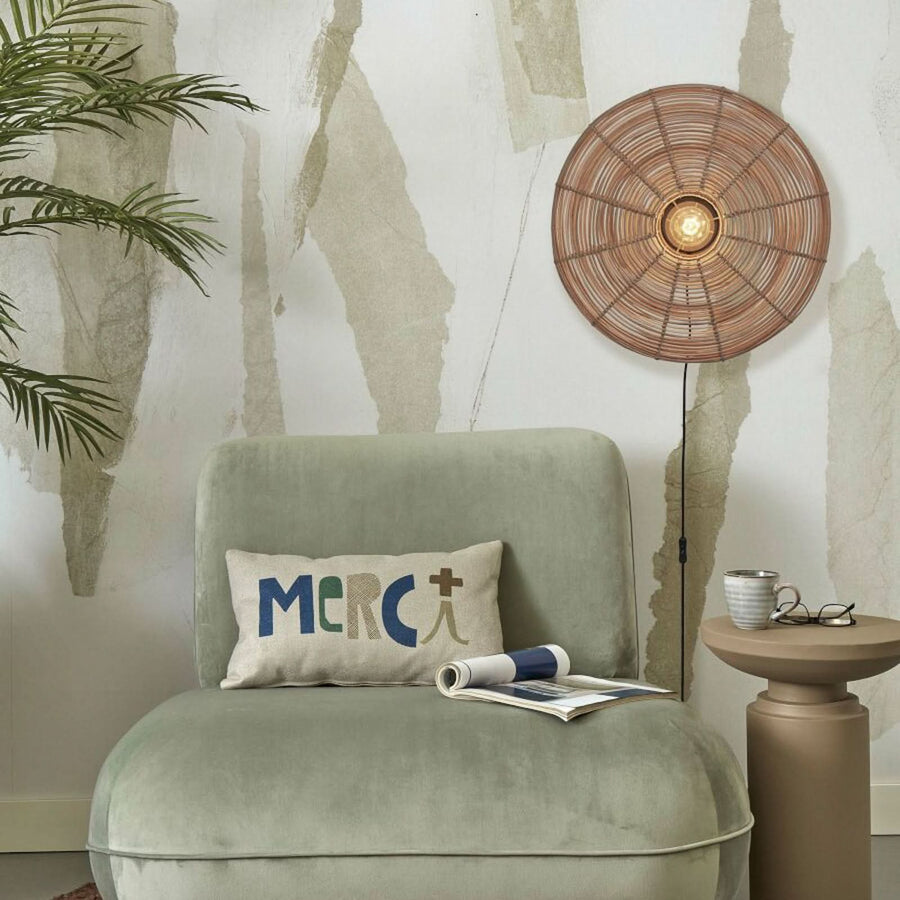 Applique murale Tanami en rotin, crème et noir, Ø 55 cm
