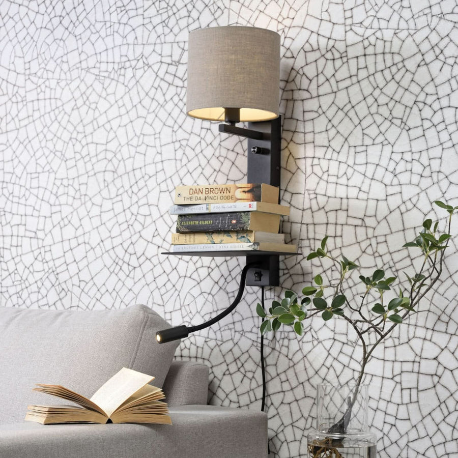 Applique murale Florence en tissu, noir et beige, 2 lumières, hauteur 52 cm