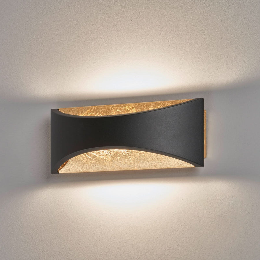 Applique murale LED Rio en métal, noir et feuille d'or, hauteur 9 cm