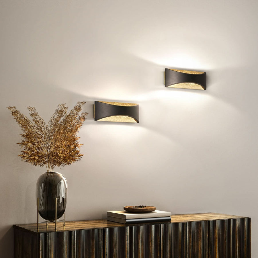 Applique murale LED Rio en métal, noir et feuille d'or, hauteur 9 cm