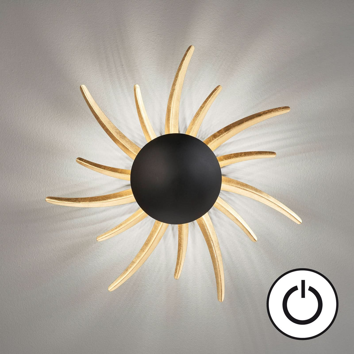 Applique murale LED en métal, noir mat et feuille d'or, Ø 45 cm