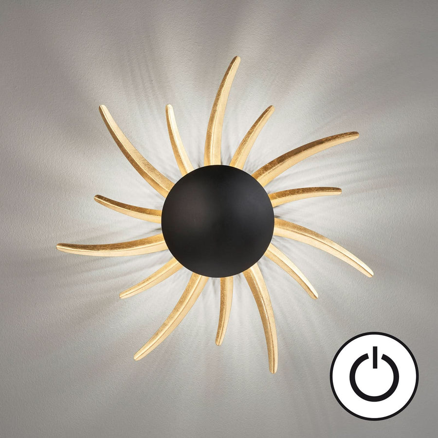 Applique murale LED en métal, noir mat et feuille d'or, Ø 45 cm