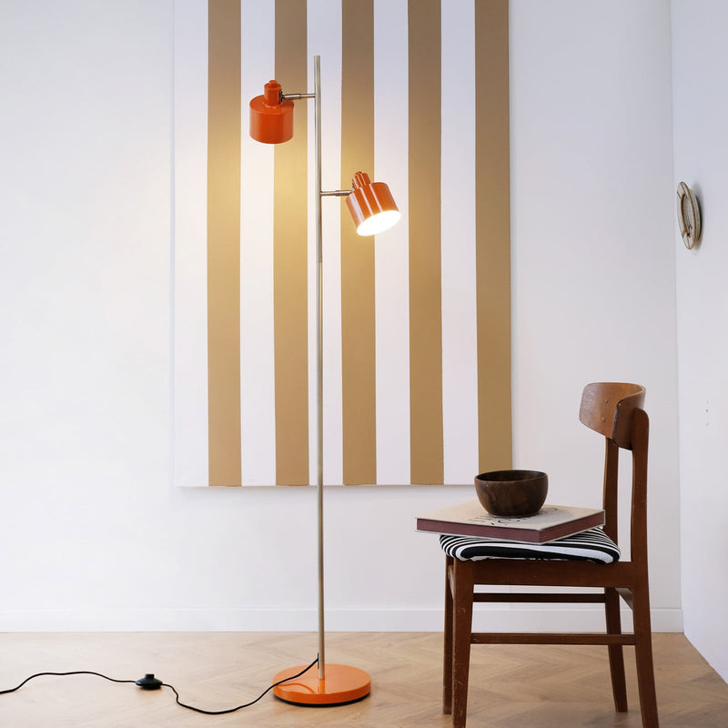 Lampadaire Ocean en métal, orange et laiton, 2 lumières, hauteur 160 cm