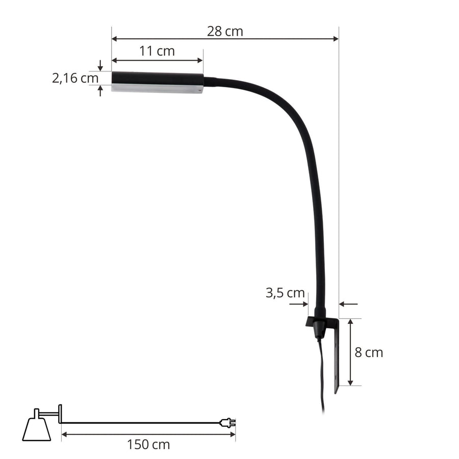 Applique murale LED Flexola en métal, noir, hauteur 58 cm