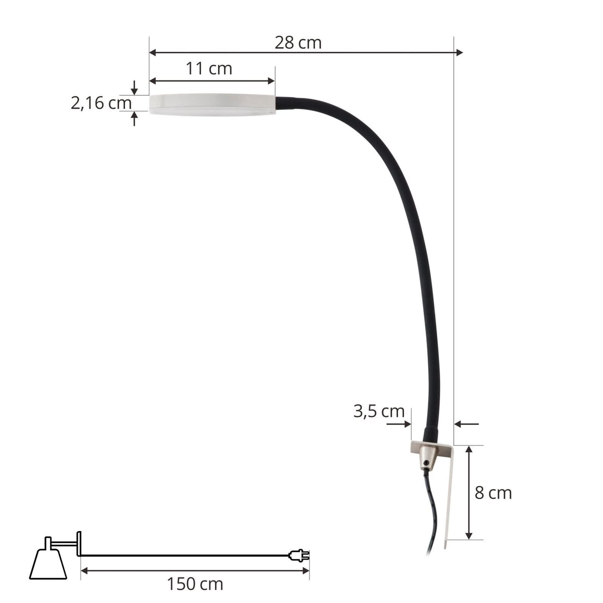 Applique murale LED Flexola en métal, nickel et noir, hauteur 58 cm, 3000 K, 4 W, largeur 3,5 cm, modèle 2