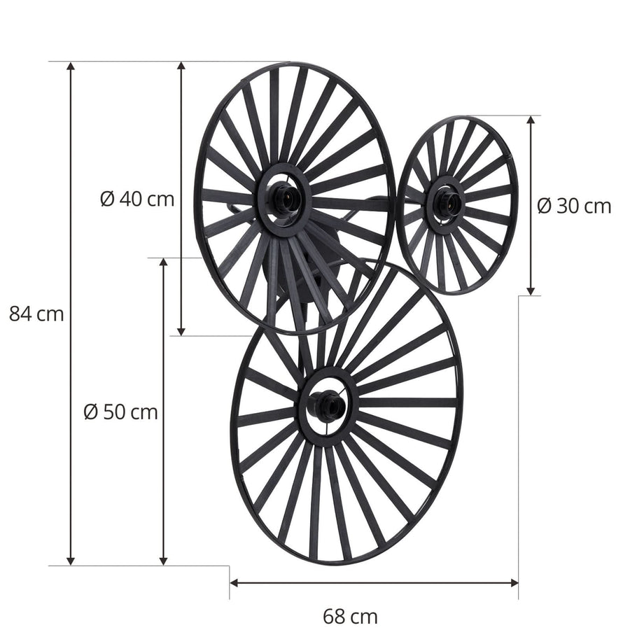 Applique murale Evandor en bambou, noir, 3 lumières, hauteur 24,5 cm