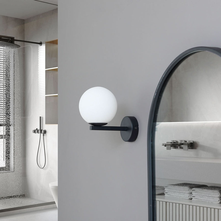 Applique murale Bidolo en verre, noir et blanc, Ø 12 cm, IP44