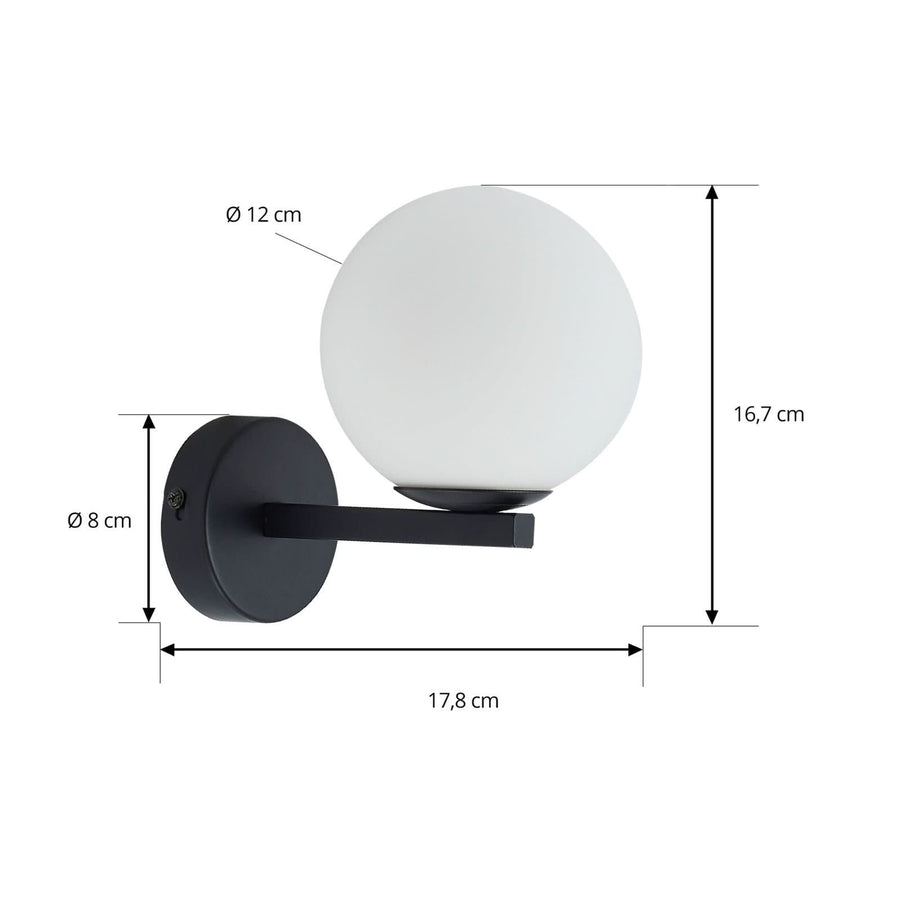 Applique murale Bidolo en verre, noir et blanc, Ø 12 cm, IP44