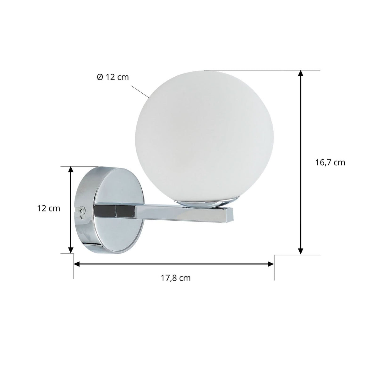Applique murale Bidolo en verre, chromé et blanc, Ø 12 cm, IP44