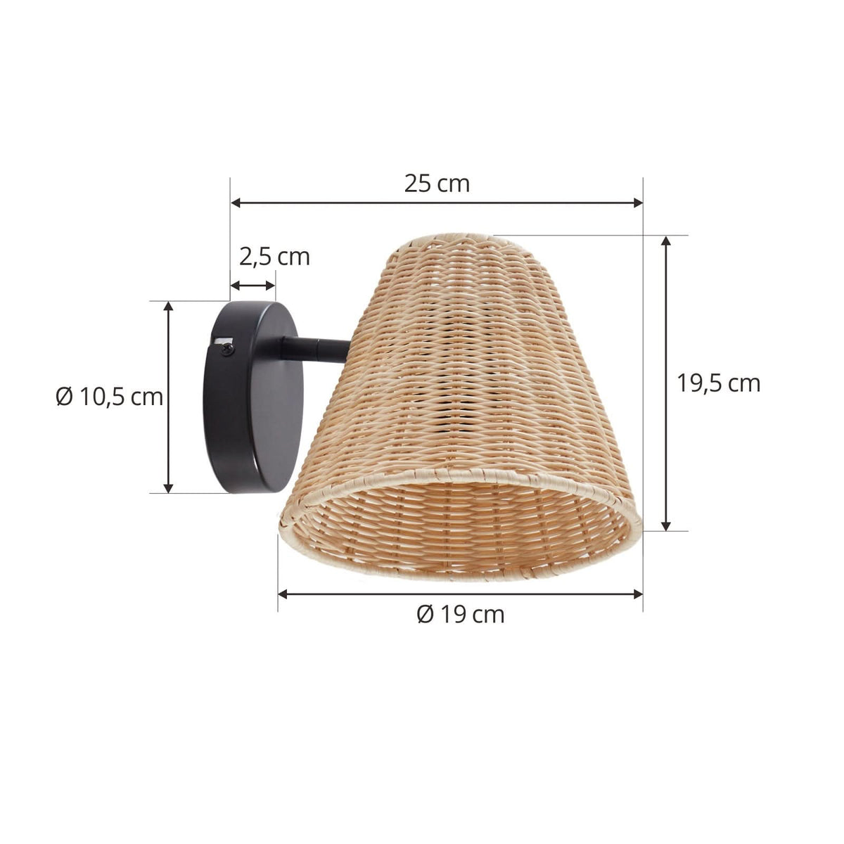 Applique murale Zyralia en bois, noir, hauteur 19,5 cm