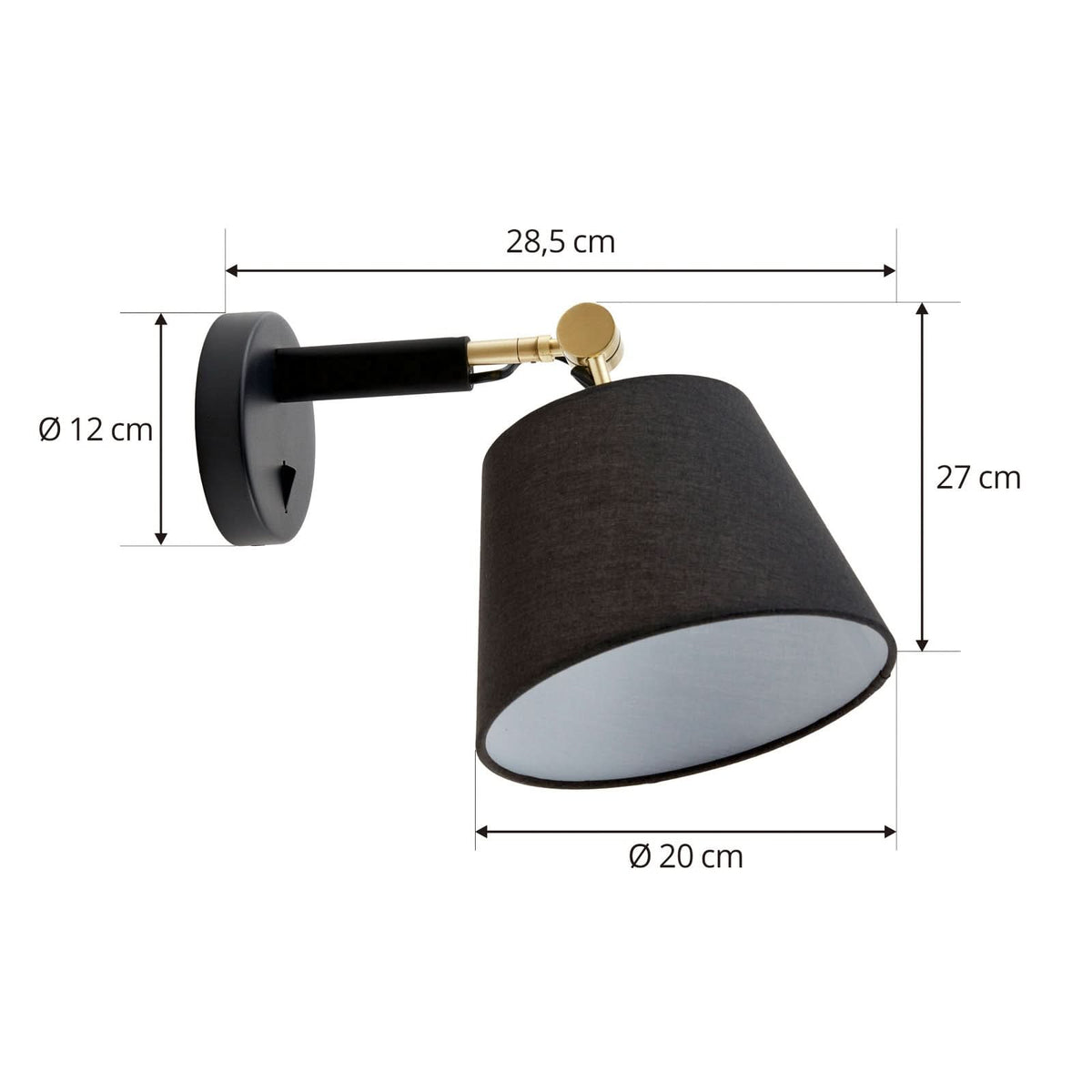 Applique murale Marvaine en tissu, noir et doré, hauteur 27 cm
