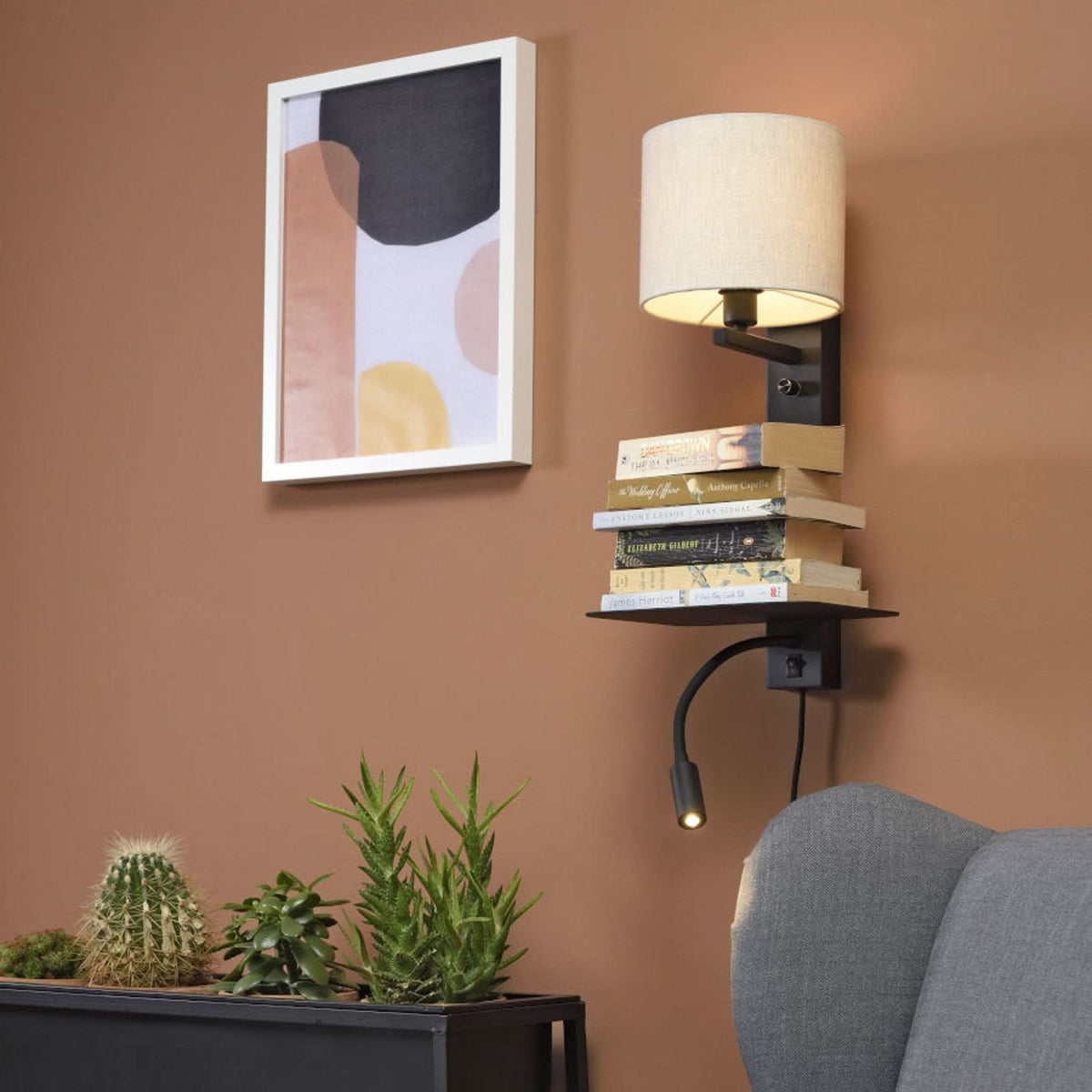 Applique murale Florence, noir et beige, 2 lumières, hauteur 52 cm