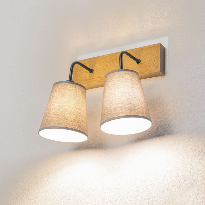 Applique murale Risco en chêne, gris et bois, 2 lumières, hauteur 30 cm