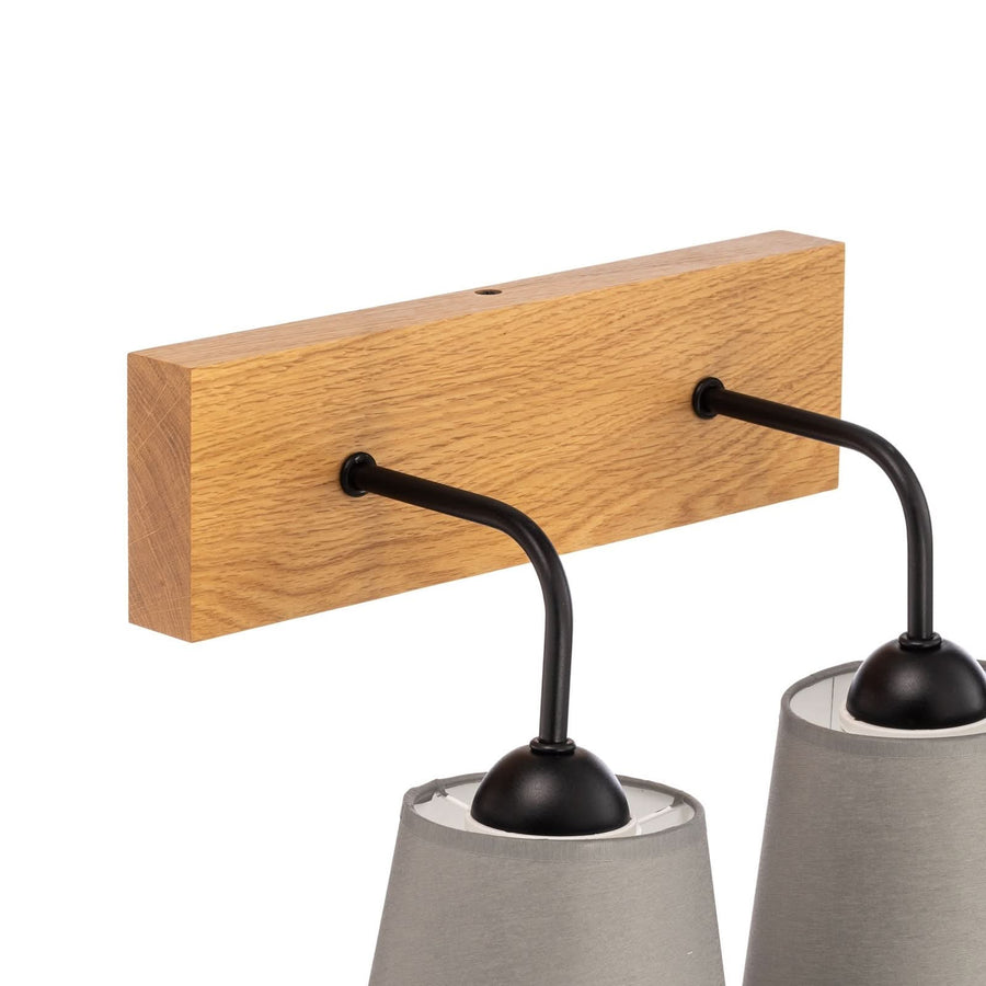 Applique murale Risco en chêne, gris et bois, 2 lumières, hauteur 30 cm