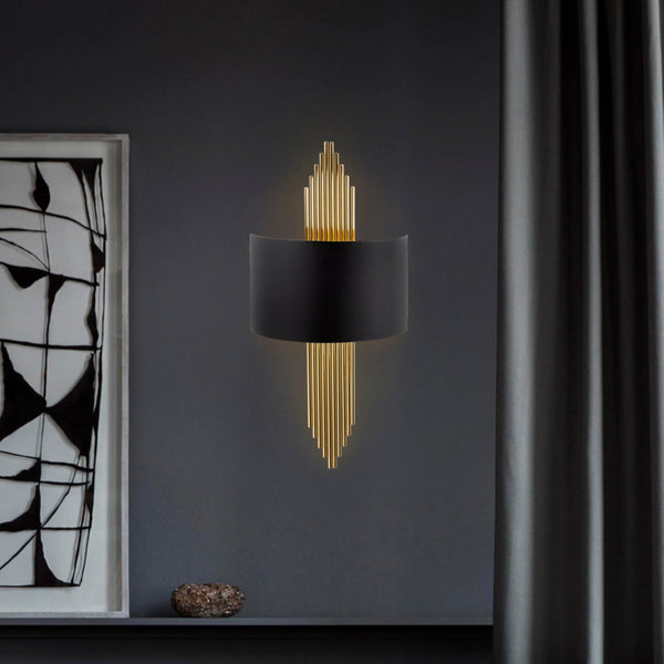 Applique murale 616-A en métal, noir et doré, hauteur 75 cm