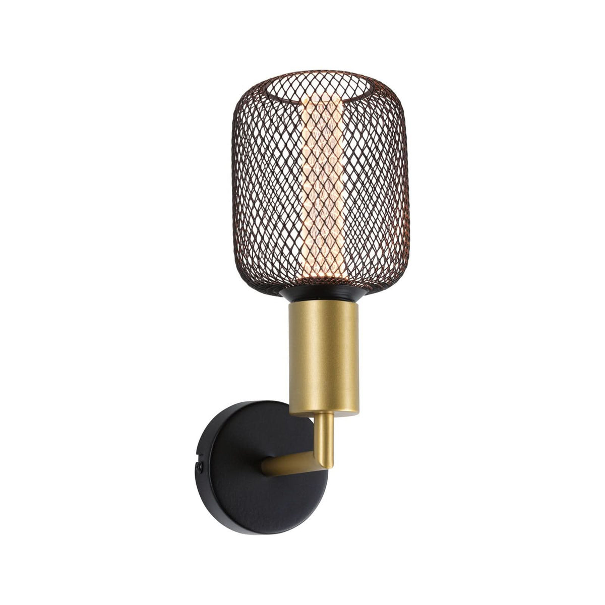 Applique murale Ravi E27 en métal, noir et doré, Ø 8 cm, IP44