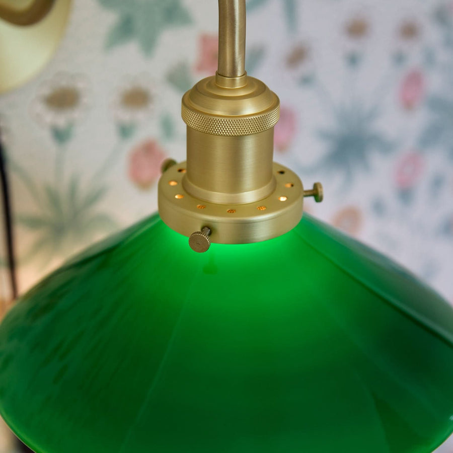 Applique murale Axel en verre, laiton ancien et vert, hauteur 25 cm
