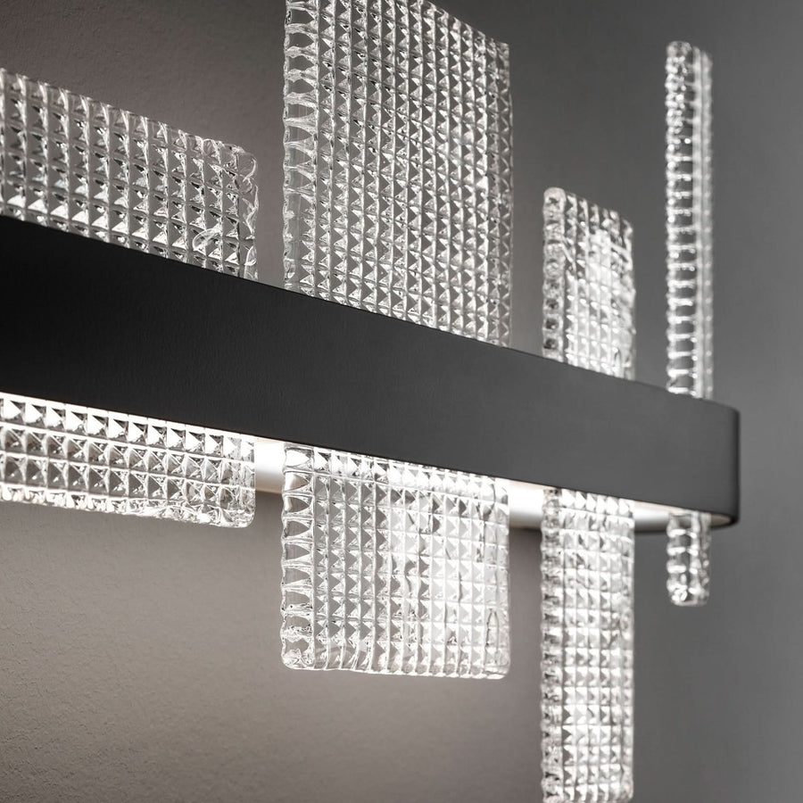 Applique murale LED Ribbon A65 en verre, noir mat et transparent, hauteur 33 cm