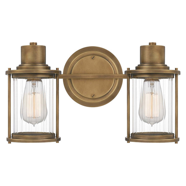 Applique murale Riggs IP44 en verre, laiton ancien et transparent, hauteur 21,8 cm, largeur 38,1 cm