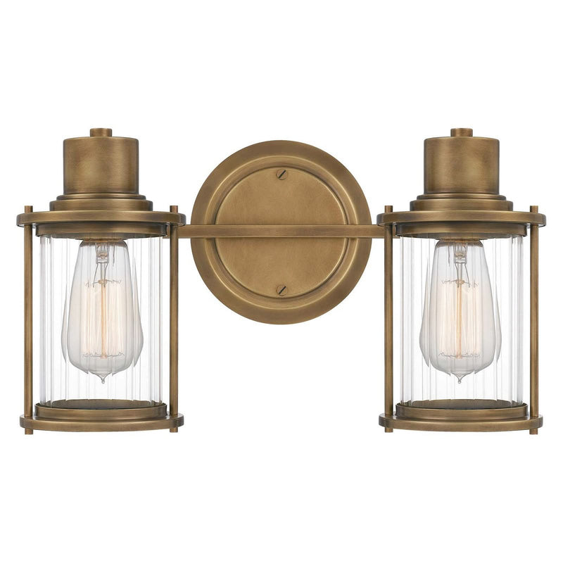 Applique murale Riggs IP44 en verre, laiton ancien et transparent, hauteur 21,8 cm, largeur 38,1 cm